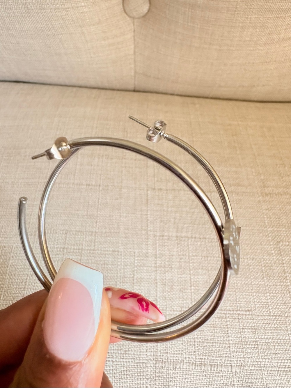 Tory Burch Silver-Tone Logo Hoop Earrings- NEW! - Picture 2 of 5